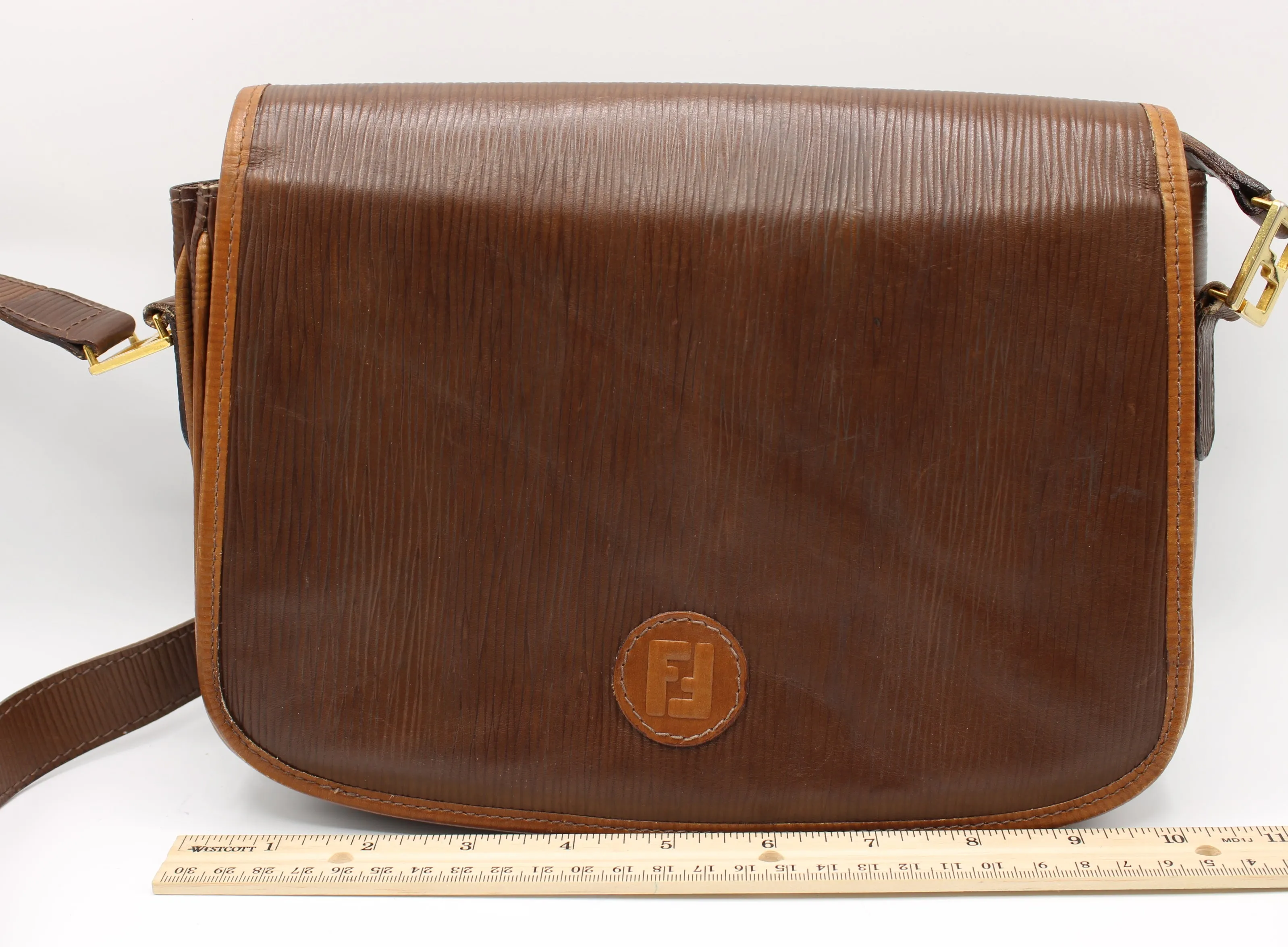 FENDI Double F Leather Crossbody Bag Vintage