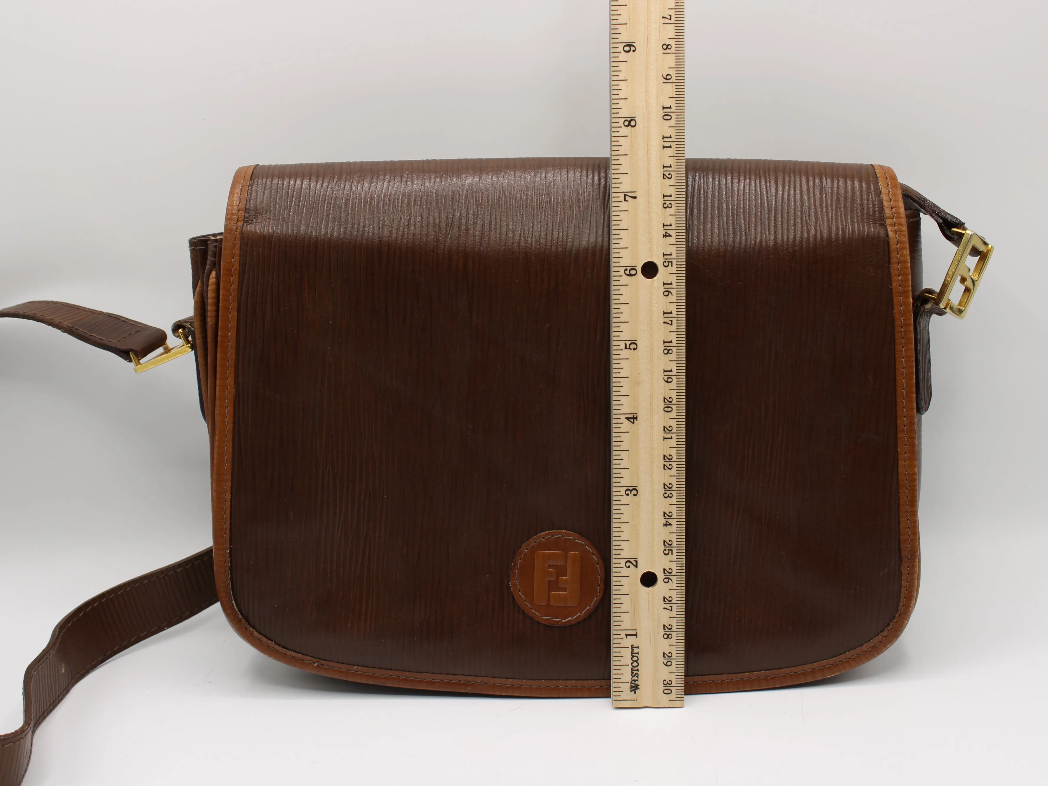 FENDI Double F Leather Crossbody Bag Vintage