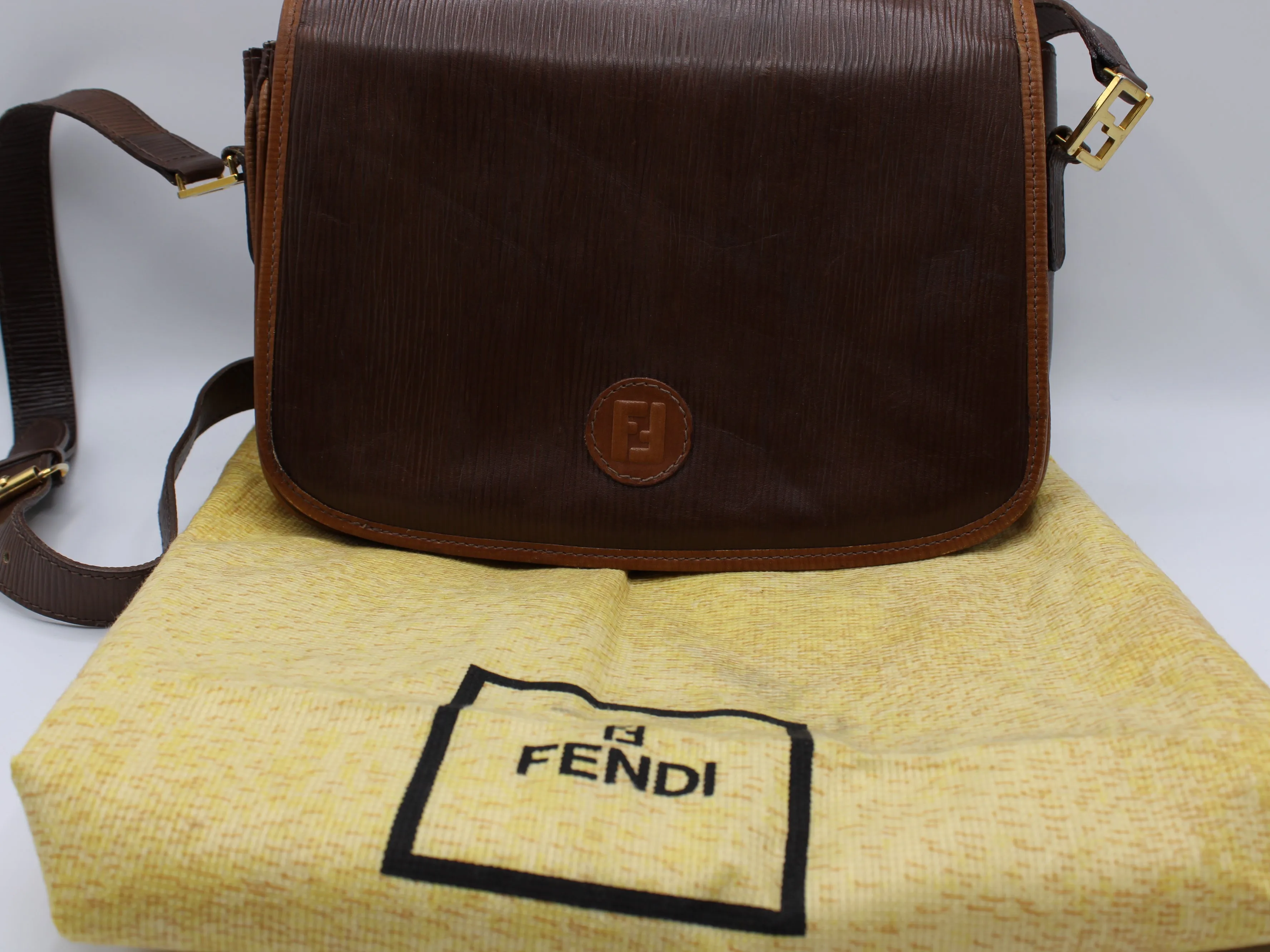 FENDI Double F Leather Crossbody Bag Vintage