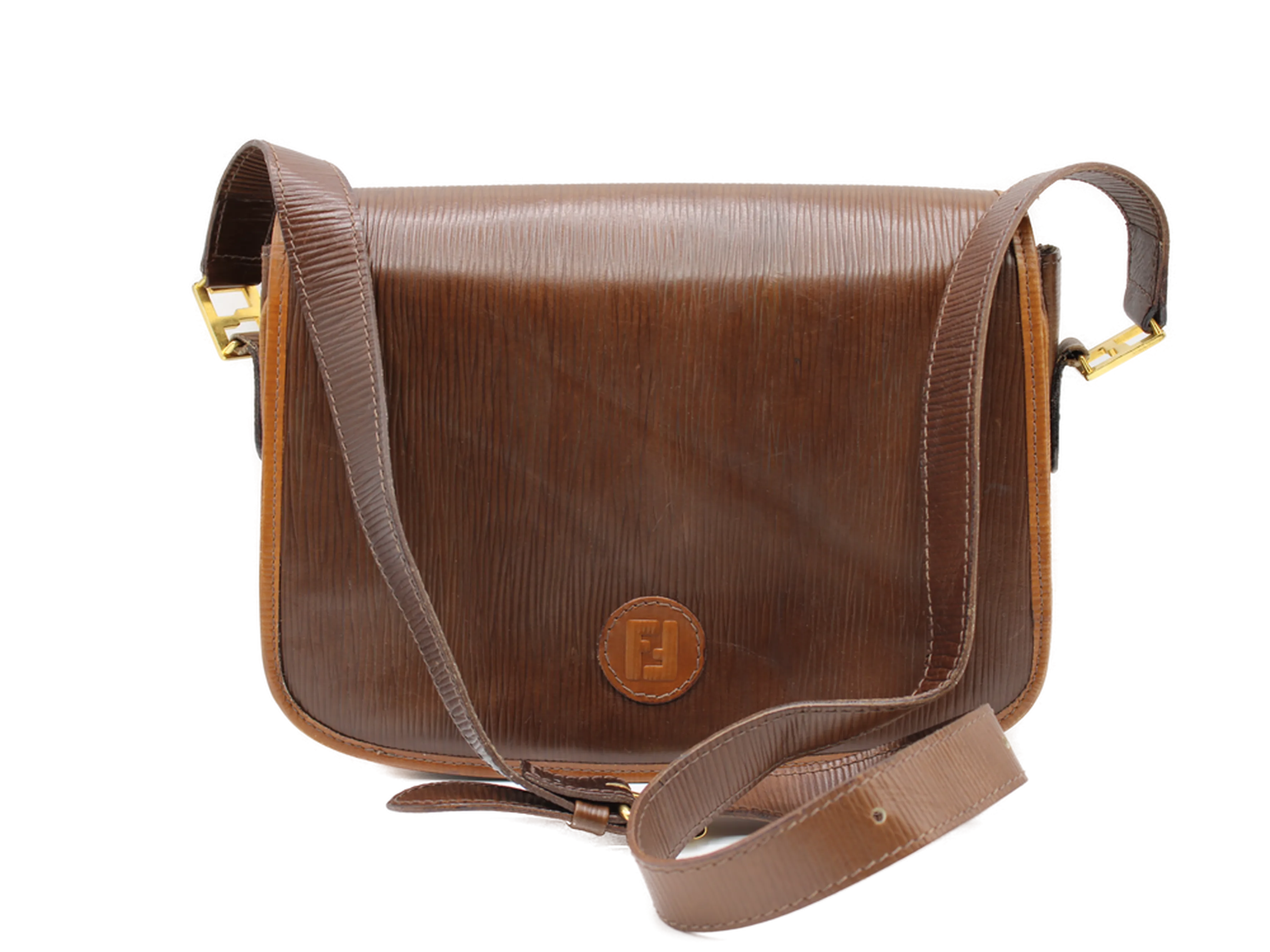 FENDI Double F Leather Crossbody Bag Vintage