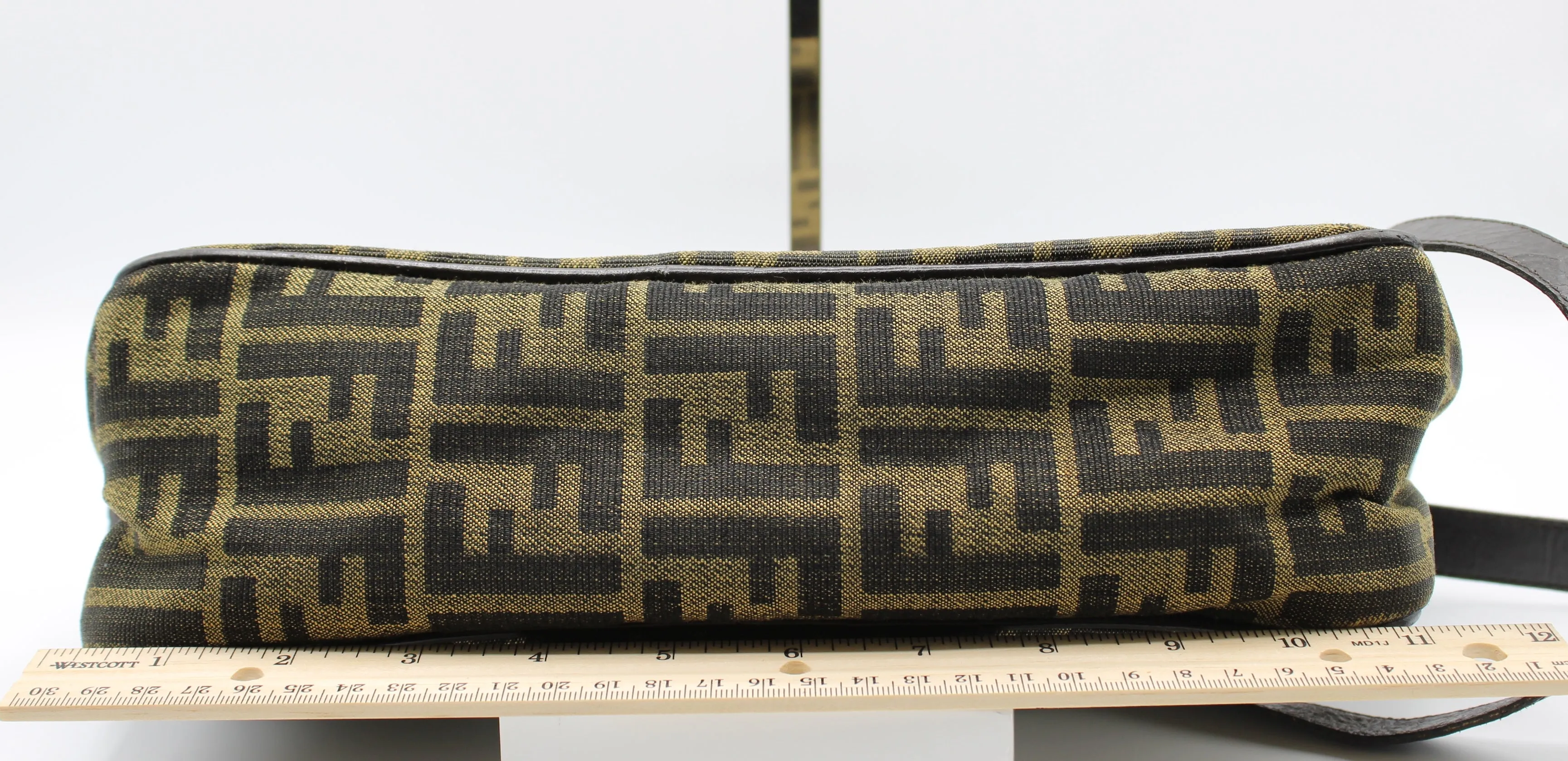 Fendi Zucca Pattern Crossbody Bag Leather Trim Front Pocket Vintage