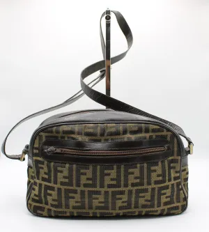 Fendi Zucca Pattern Crossbody Bag Leather Trim Front Pocket Vintage