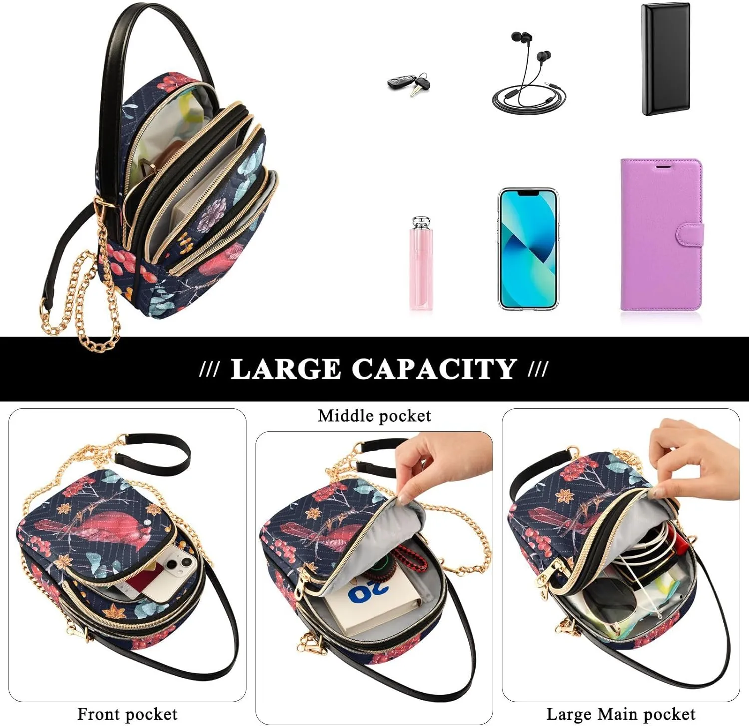 Festive Cell Phone Purse Crossbody Handbag Durable Shoulder Bag