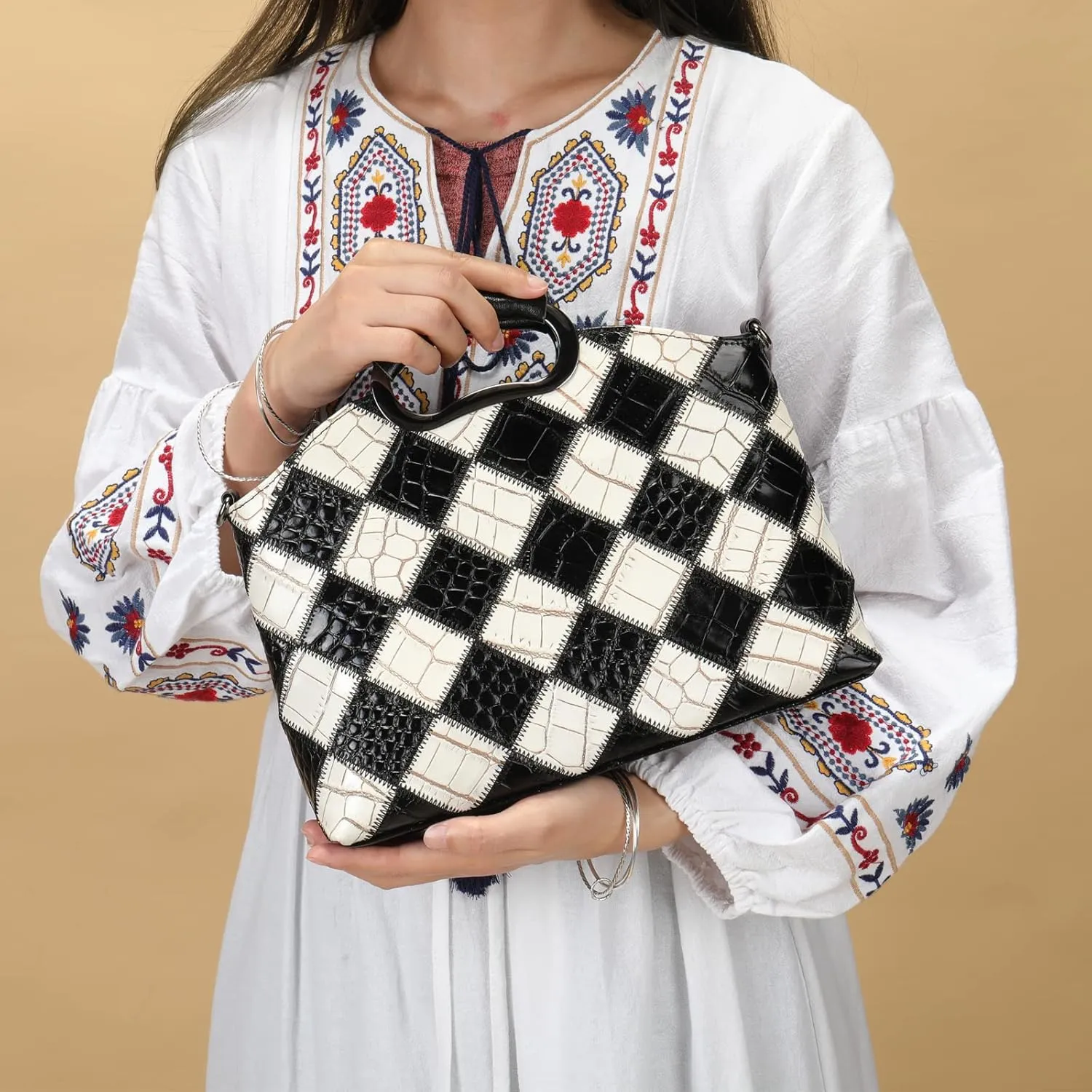 Floral Pattern Women Purse, Leather Ladies Designer Tote Bag Handbag Multicolor Patchwork Shoulder Bags