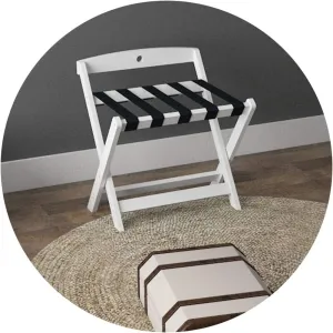 Folding Luggage Rack for Bedroom Hotel, Guest Room Suitcase Stand Foldable Solid Wood Travel Bag Vacation Storage Accessories Hotel Easy to Move Belt Hanging Rod(Size:A-60x41x59cm), White