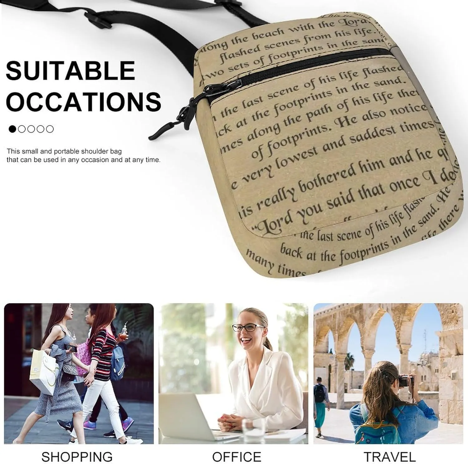 FootprintsinThe Sand Poem Crossbody Bag Small Shoulder Bag Waterproof, Lightweight And Convenient