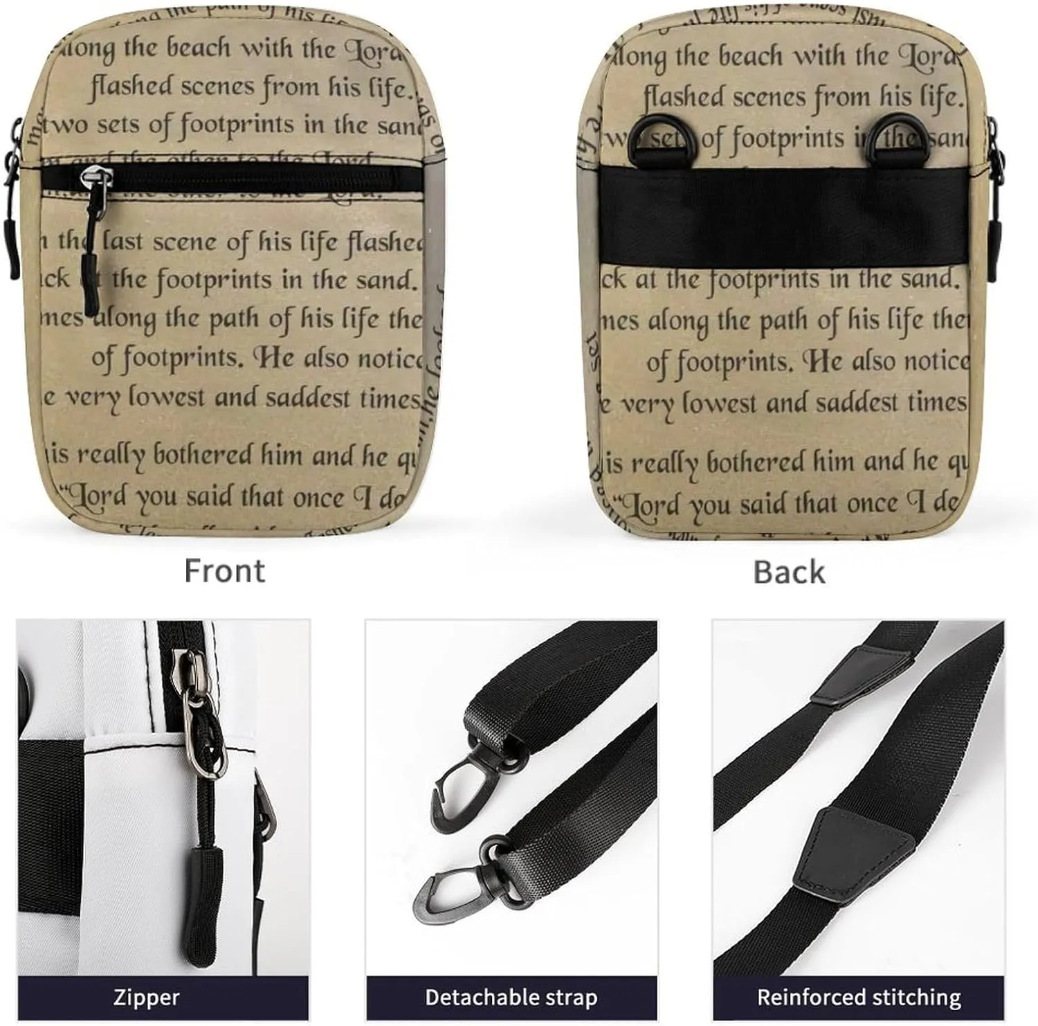 FootprintsinThe Sand Poem Crossbody Bag Small Shoulder Bag Waterproof, Lightweight And Convenient