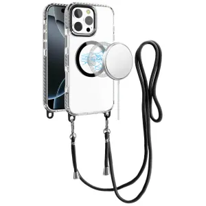 For Apple iPhone 11 Pro Max Clear Magnetic Frame PC Back Shockproof Protective Case with Detachable Lanyard Strap, Compatible with MagSafe Case Cover