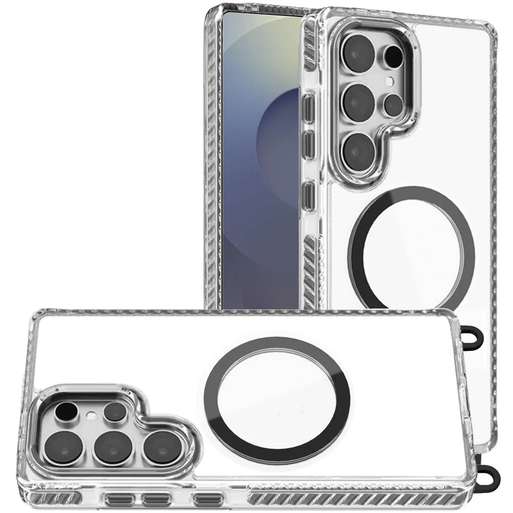 For Apple iPhone 11 Pro Max Clear Magnetic Frame PC Back Shockproof Protective Case with Detachable Lanyard Strap, Compatible with MagSafe Case Cover