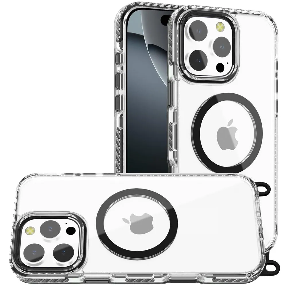 For Apple iPhone 11 Pro Max Clear Magnetic Frame PC Back Shockproof Protective Case with Detachable Lanyard Strap, Compatible with MagSafe Case Cover
