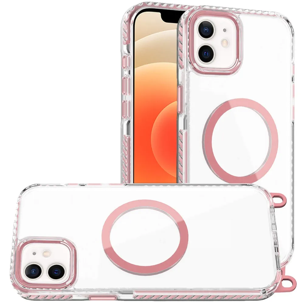 For Apple iPhone 11 Pro Max Clear Magnetic Frame PC Back Shockproof Protective Case with Detachable Lanyard Strap, Compatible with MagSafe Case Cover