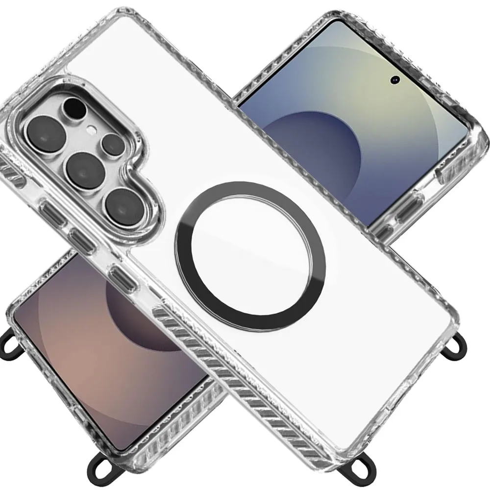 For Apple iPhone 11 Pro Max Clear Magnetic Frame PC Back Shockproof Protective Case with Detachable Lanyard Strap, Compatible with MagSafe Case Cover