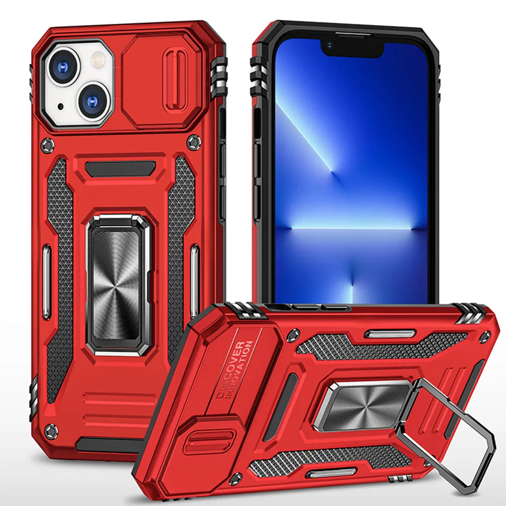 For Apple iPhone 14 /Plus Pro Max Hybrid Slide Camera Protection & 360° Rotateable Ring Stand, Heavy Duty  Phone Case Cover