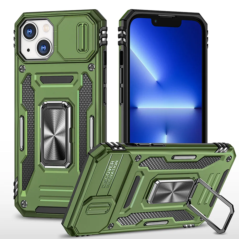 For Apple iPhone 14 /Plus Pro Max Hybrid Slide Camera Protection & 360° Rotateable Ring Stand, Heavy Duty  Phone Case Cover