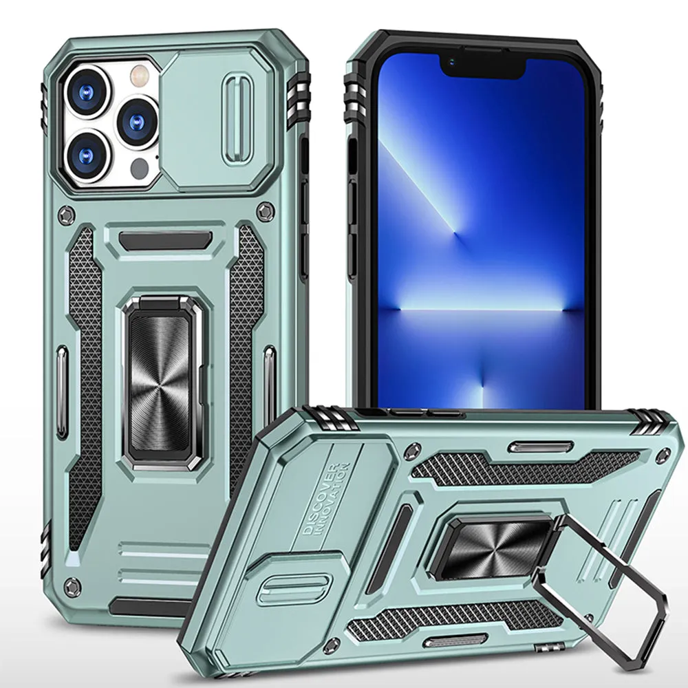For Apple iPhone 14 /Plus Pro Max Hybrid Slide Camera Protection & 360° Rotateable Ring Stand, Heavy Duty  Phone Case Cover
