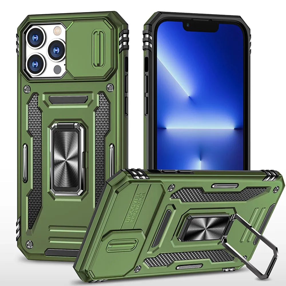 For Apple iPhone 14 /Plus Pro Max Hybrid Slide Camera Protection & 360° Rotateable Ring Stand, Heavy Duty  Phone Case Cover