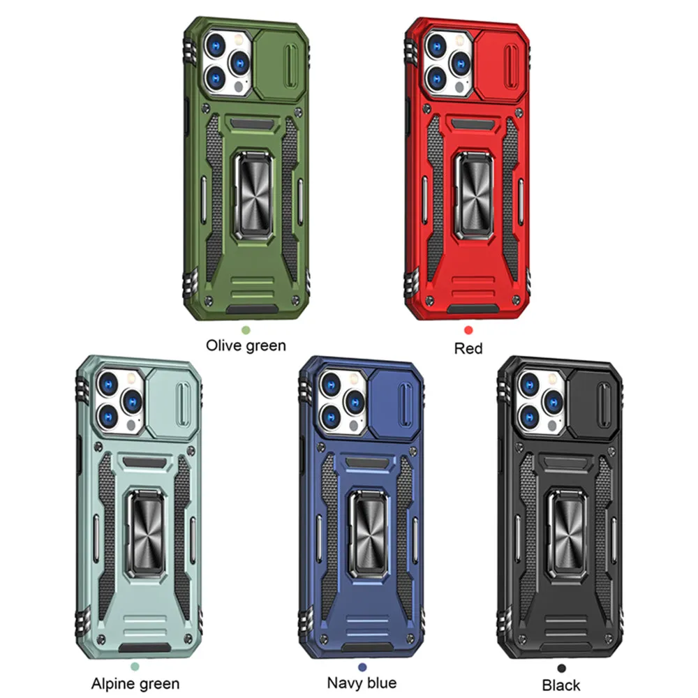 For Apple iPhone 14 /Plus Pro Max Hybrid Slide Camera Protection & 360° Rotateable Ring Stand, Heavy Duty  Phone Case Cover