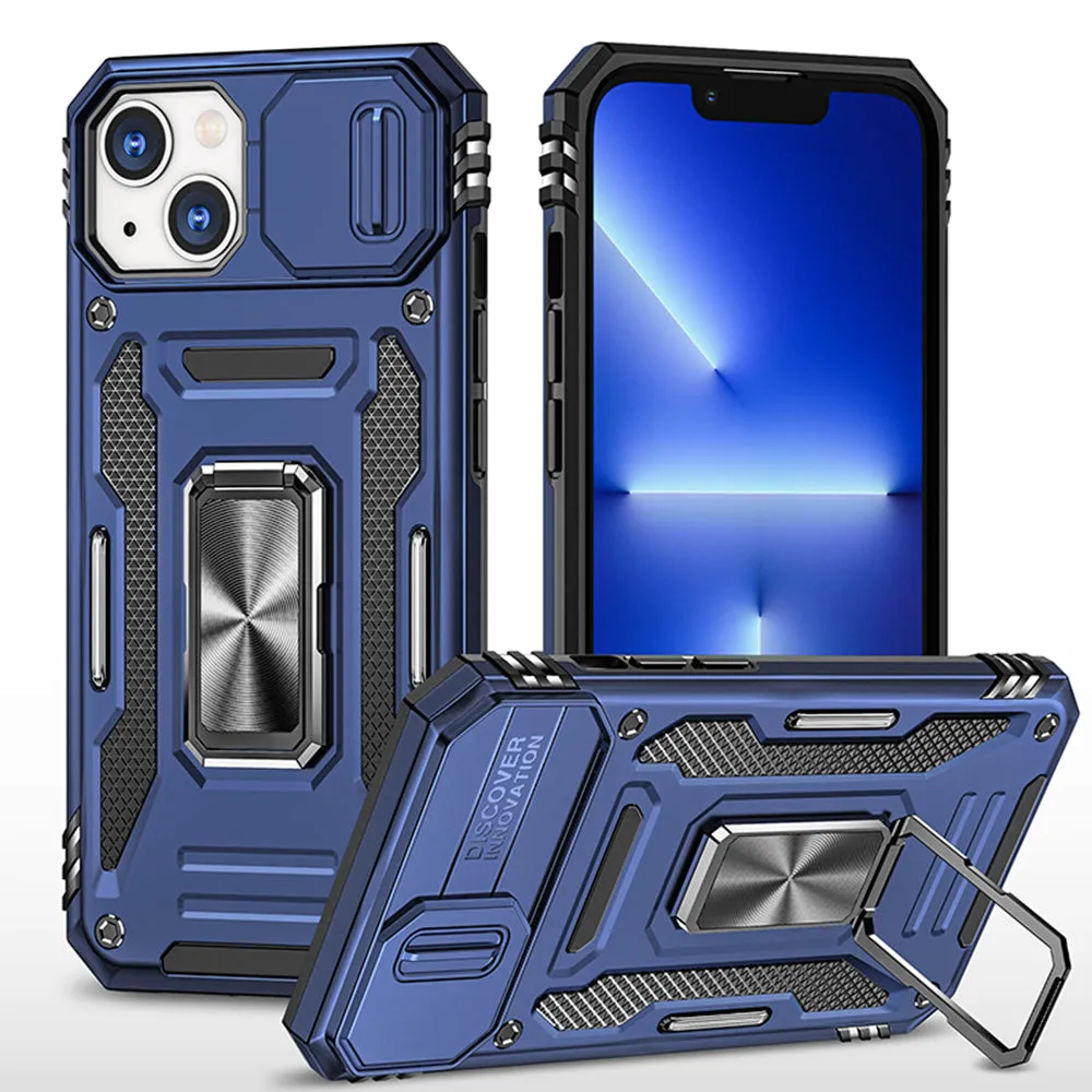 For Apple iPhone 14 /Plus Pro Max Hybrid Slide Camera Protection & 360° Rotateable Ring Stand, Heavy Duty  Phone Case Cover