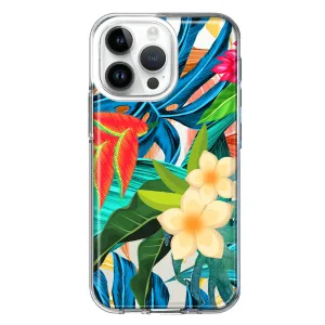 For Apple iPhone 14 Pro Max Blue Monstera Pothos Tropical Floral Summer Flowers Design Hybrid Protective Phone Case Cover