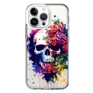 For Apple iPhone 14 Pro Max Fantasy Skull Red Purple Roses Design Hybrid Protective Phone Case Cover