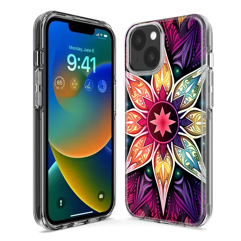 For Apple iPhone 14 Pro Max Mandala Geometry Abstract Star Pattern Design Hybrid Protective Phone Case Cover