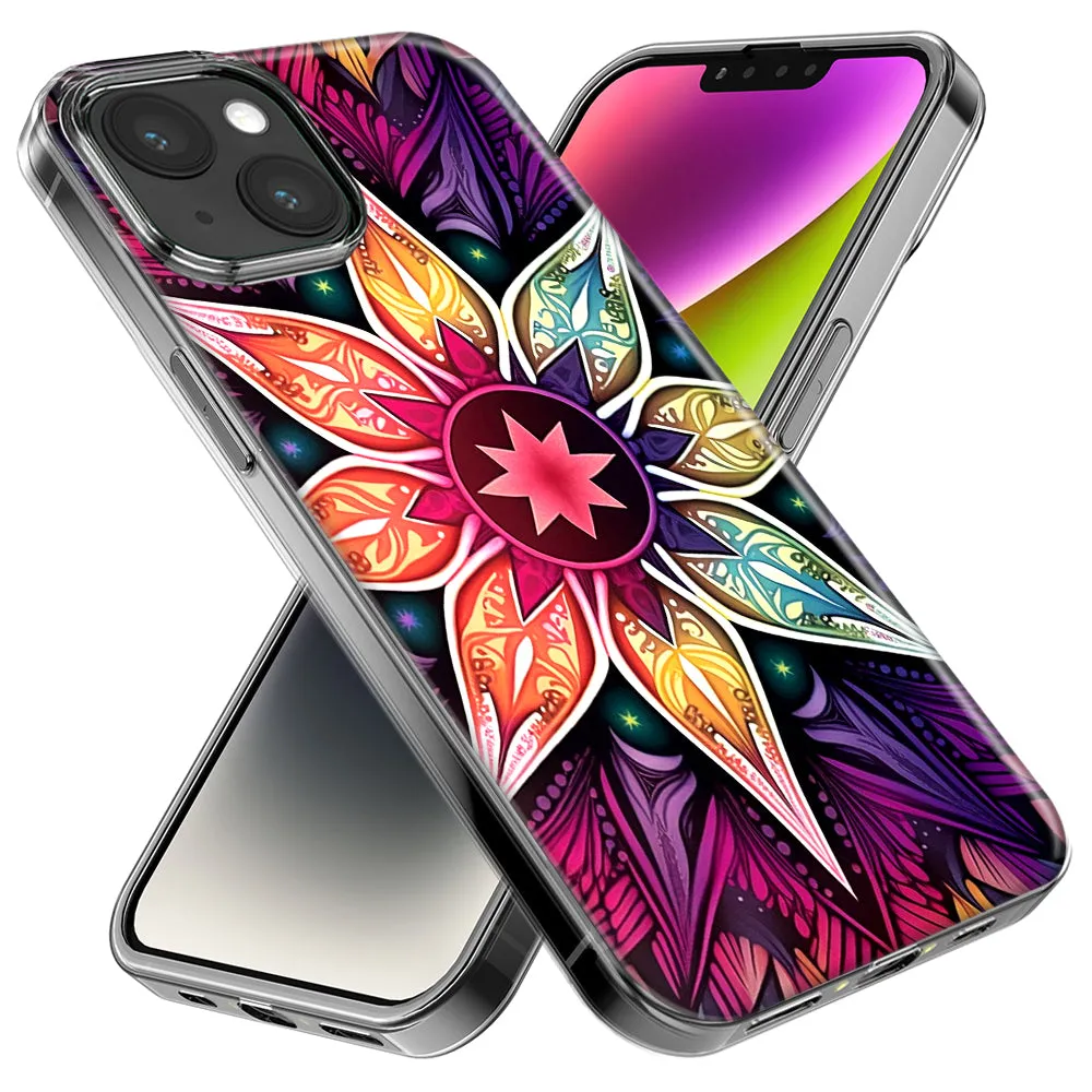 For Apple iPhone 14 Pro Max Mandala Geometry Abstract Star Pattern Design Hybrid Protective Phone Case Cover