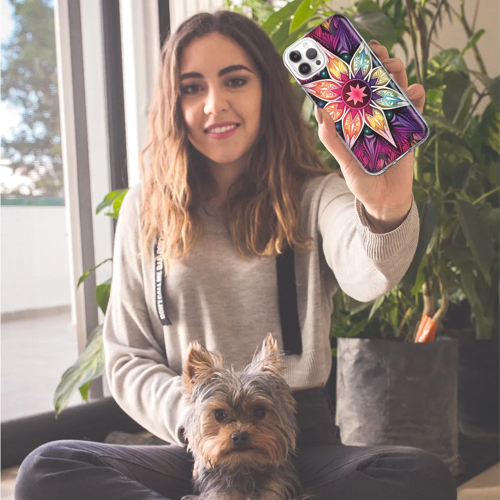 For Apple iPhone 14 Pro Max Mandala Geometry Abstract Star Pattern Design Hybrid Protective Phone Case Cover