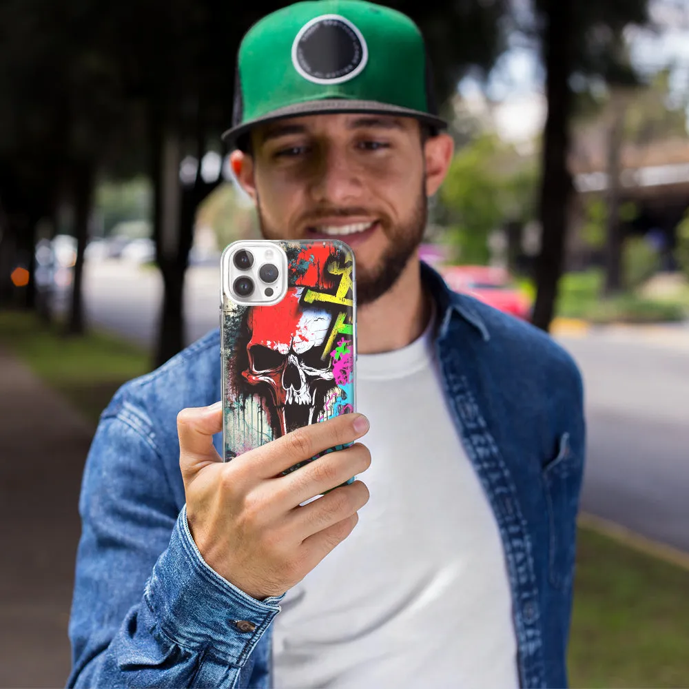For Apple iPhone 14 Pro Max Skull Face Graffiti Painting Art Design Hybrid Protective Phone Case Cover