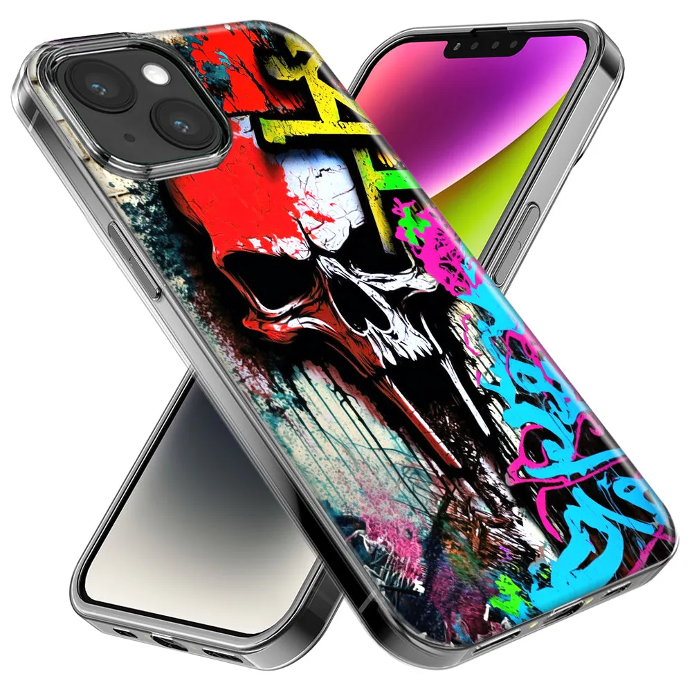For Apple iPhone 14 Pro Max Skull Face Graffiti Painting Art Design Hybrid Protective Phone Case Cover