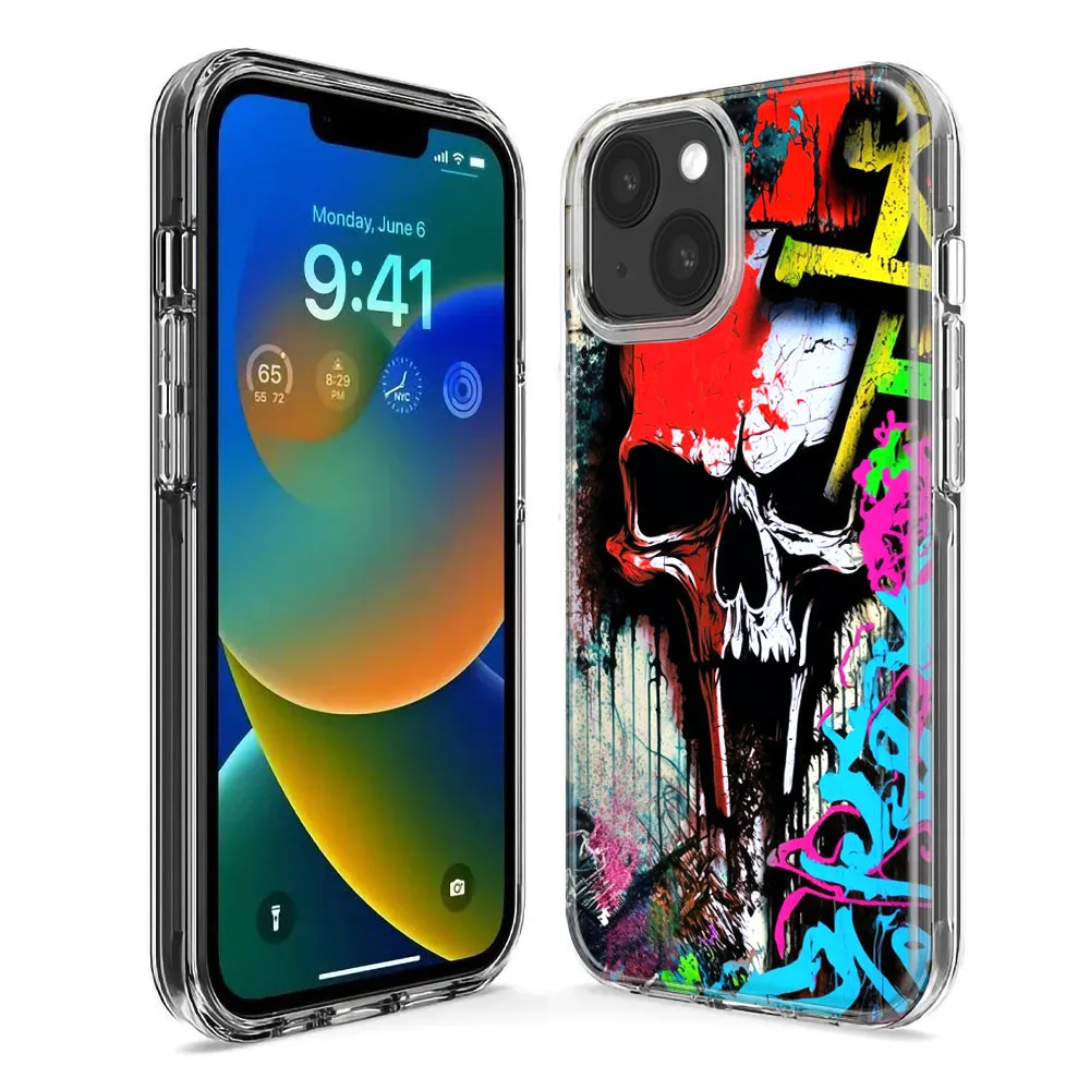 For Apple iPhone 14 Pro Max Skull Face Graffiti Painting Art Design Hybrid Protective Phone Case Cover