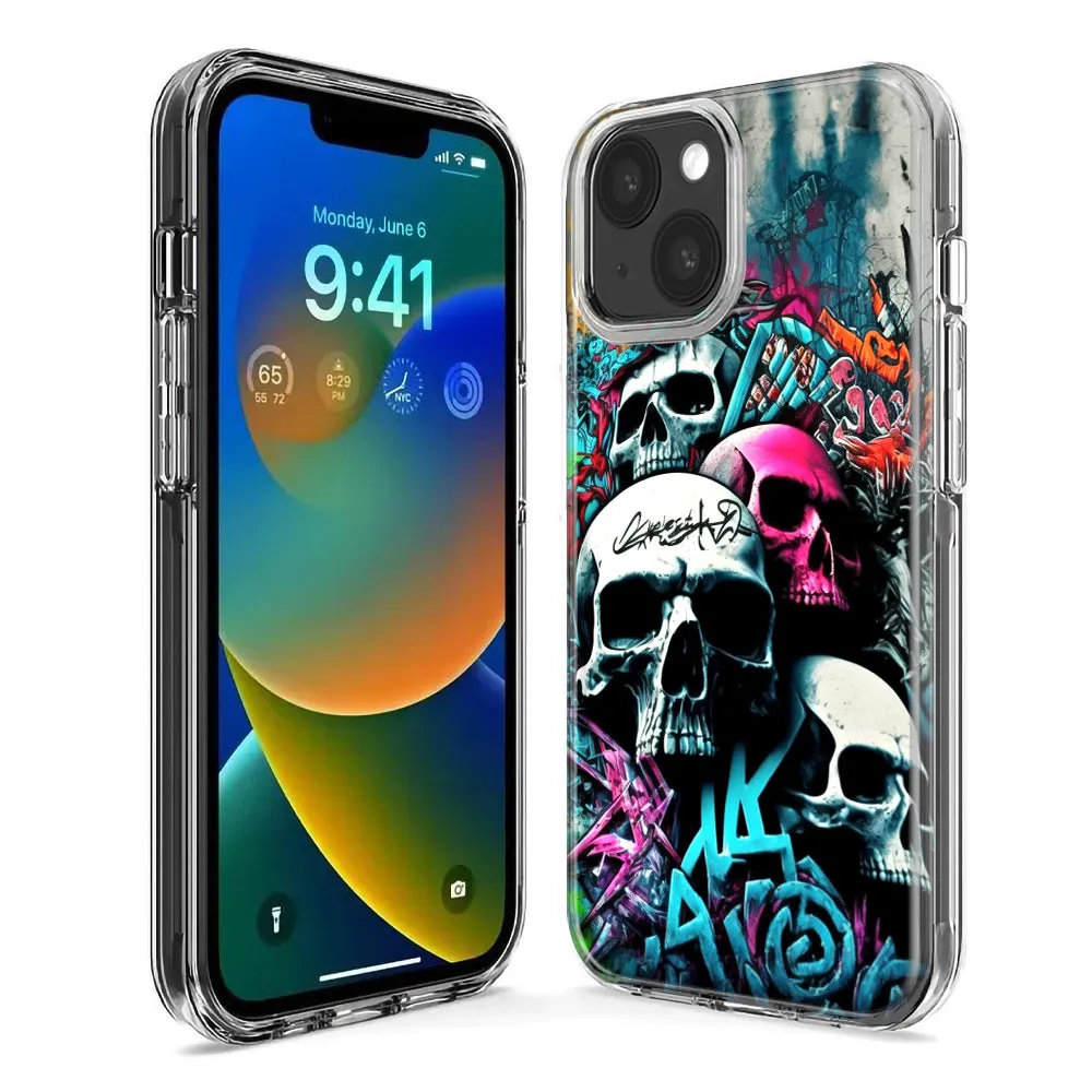 For Apple iPhone 14 Pro Max Skulls Graffiti Painting Art Design Hybrid Protective Phone Case Cover