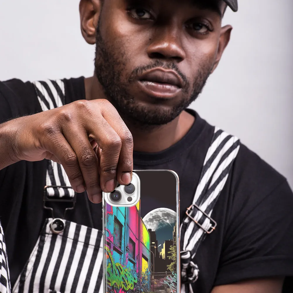 For Apple iPhone 14 Pro Max Urban City Full Moon Graffiti Painting Art Design Hybrid Protective Phone Case Cover