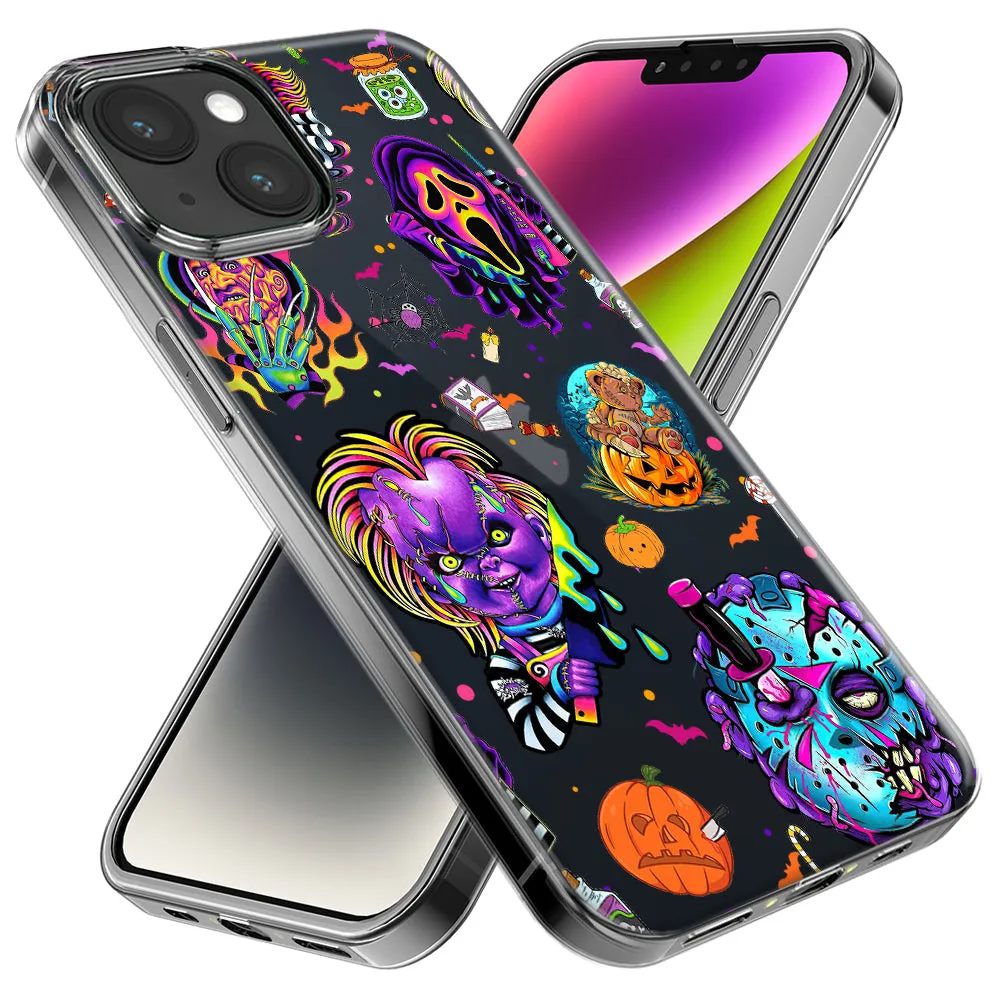 For Apple iPhone 15 Pro Cute Halloween Spooky Horror Scary Neon Characters Design Hybrid Protective Phone Case Cover