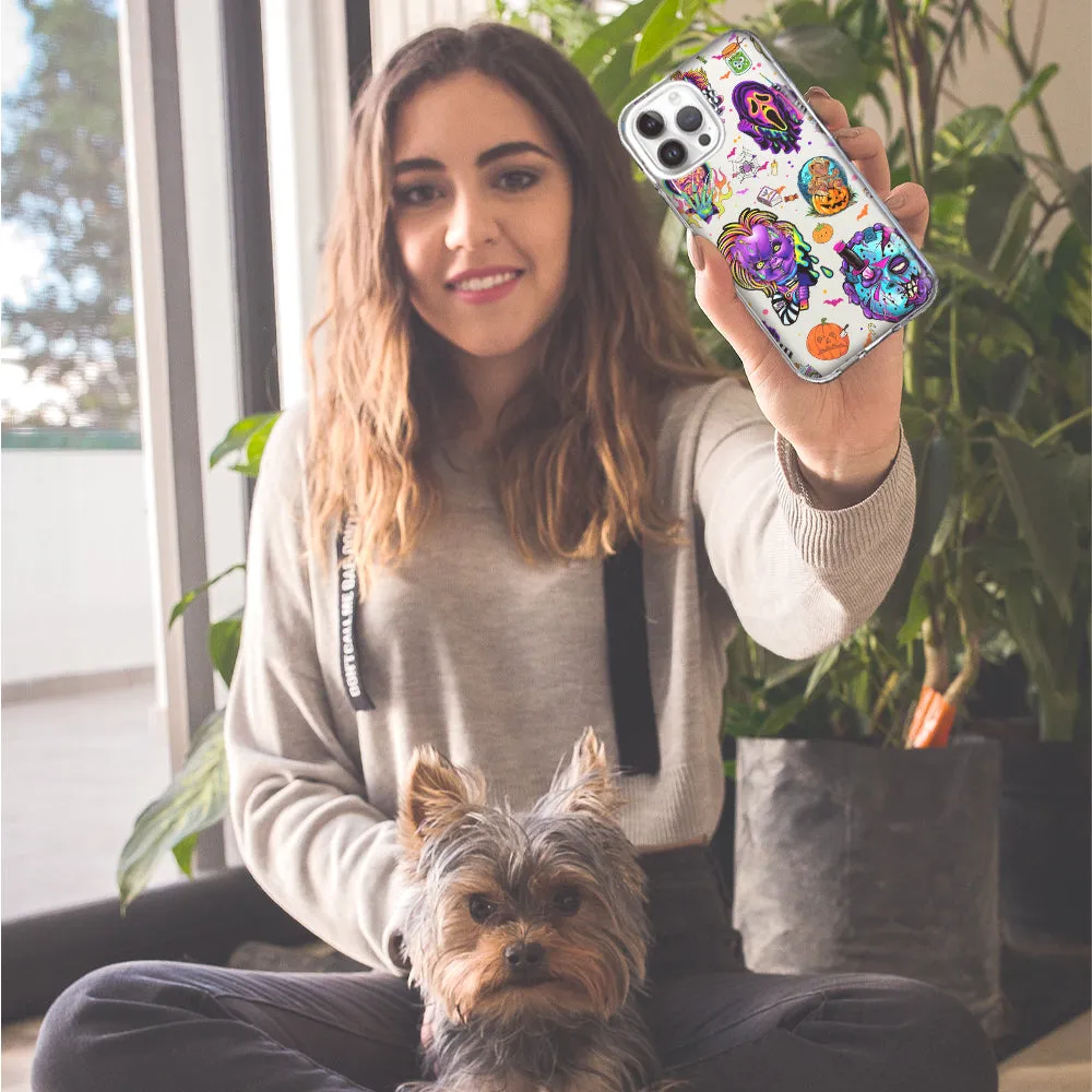 For Apple iPhone 15 Pro Cute Halloween Spooky Horror Scary Neon Characters Design Hybrid Protective Phone Case Cover