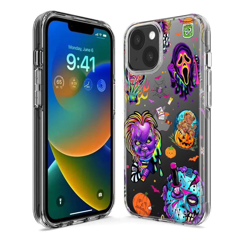 For Apple iPhone 15 Pro Cute Halloween Spooky Horror Scary Neon Characters Design Hybrid Protective Phone Case Cover