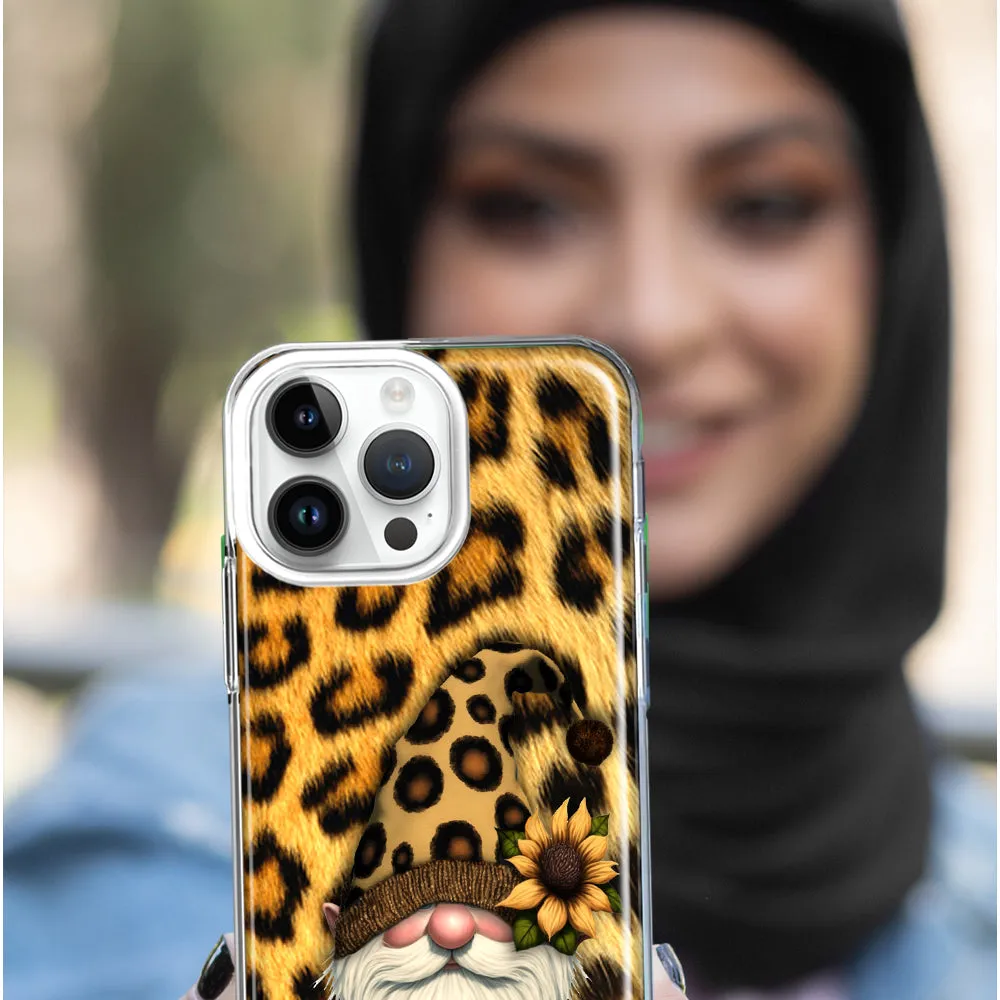 For Apple iPhone 15 Pro Max Gnome Sunflower Leopard Design Hybrid Protective Phone Case Cover
