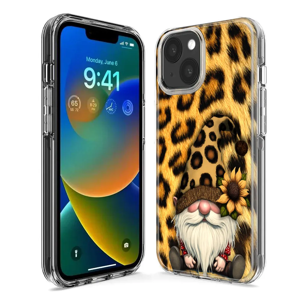 For Apple iPhone 15 Pro Max Gnome Sunflower Leopard Design Hybrid Protective Phone Case Cover