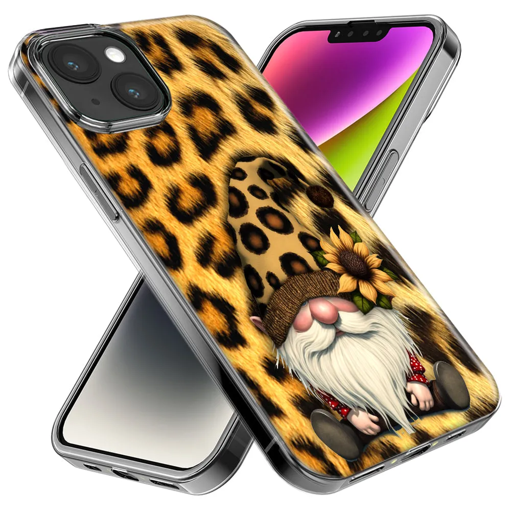 For Apple iPhone 15 Pro Max Gnome Sunflower Leopard Design Hybrid Protective Phone Case Cover