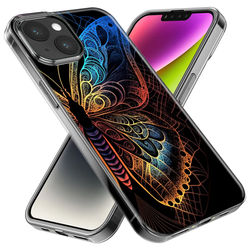 For Apple iPhone 15 Pro Max Mandala Geometry Abstract Butterfly Pattern Design Hybrid Protective Phone Case Cover