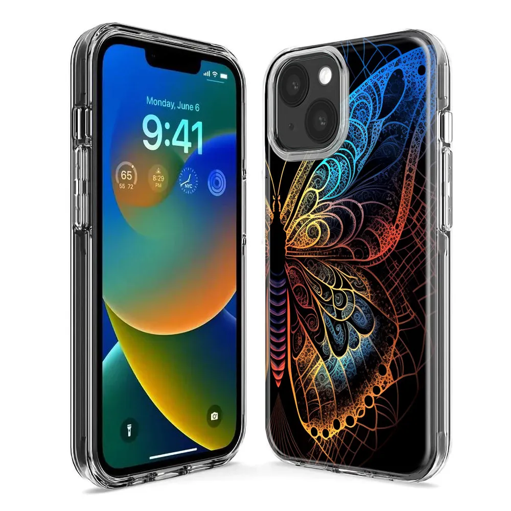For Apple iPhone 15 Pro Max Mandala Geometry Abstract Butterfly Pattern Design Hybrid Protective Phone Case Cover