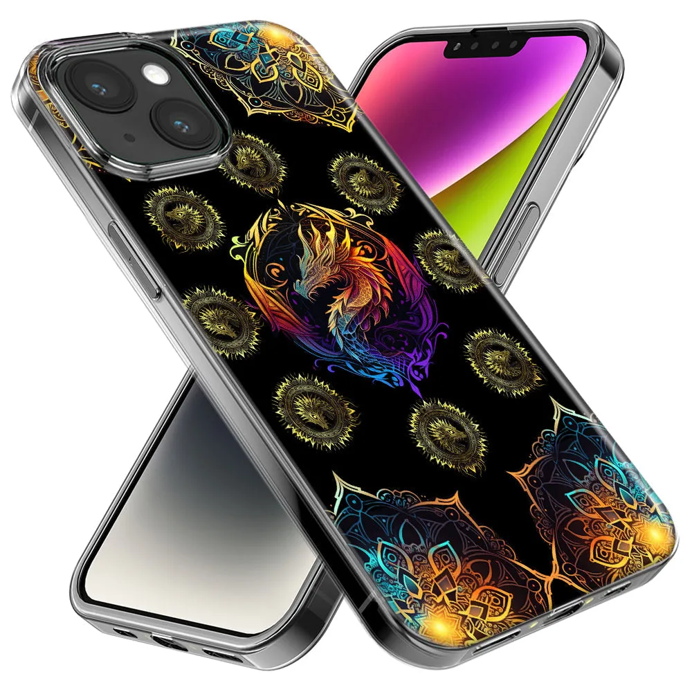 For Apple iPhone 15 Pro Max Mandala Geometry Abstract Dragon Pattern Design Hybrid Protective Phone Case Cover