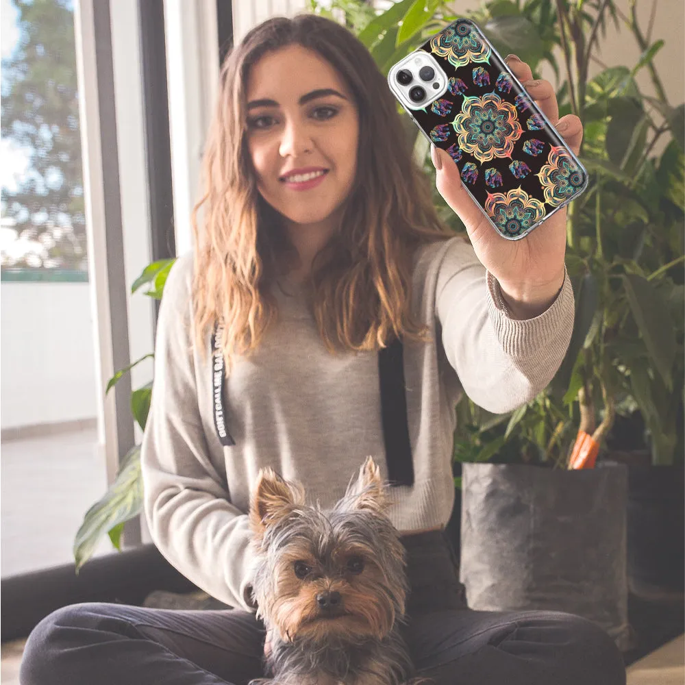 For Apple iPhone 15 Pro Max Mandala Geometry Abstract Elephant Pattern Design Hybrid Protective Phone Case Cover