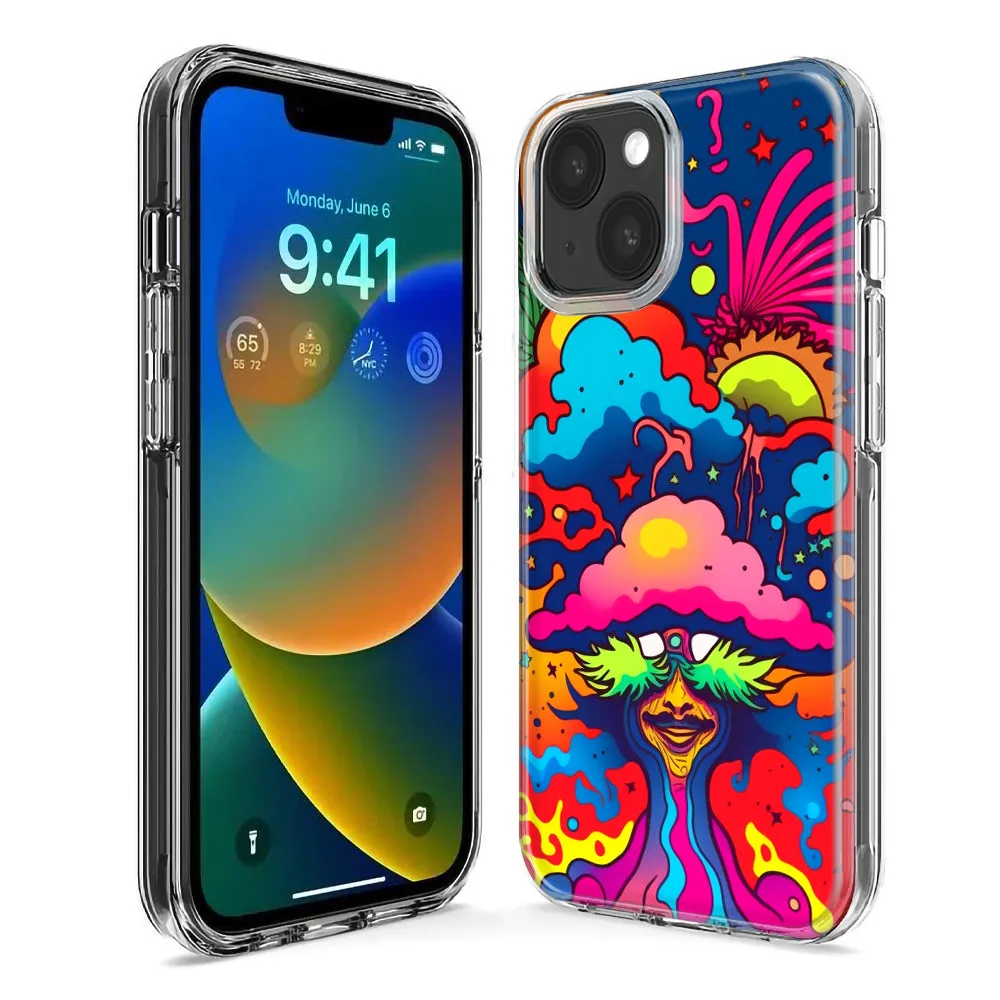 For Apple iPhone 15 Pro Max Neon Rainbow Psychedelic Trippy Hippie Bomb Star Dream Design Hybrid Protective Phone Case Cover