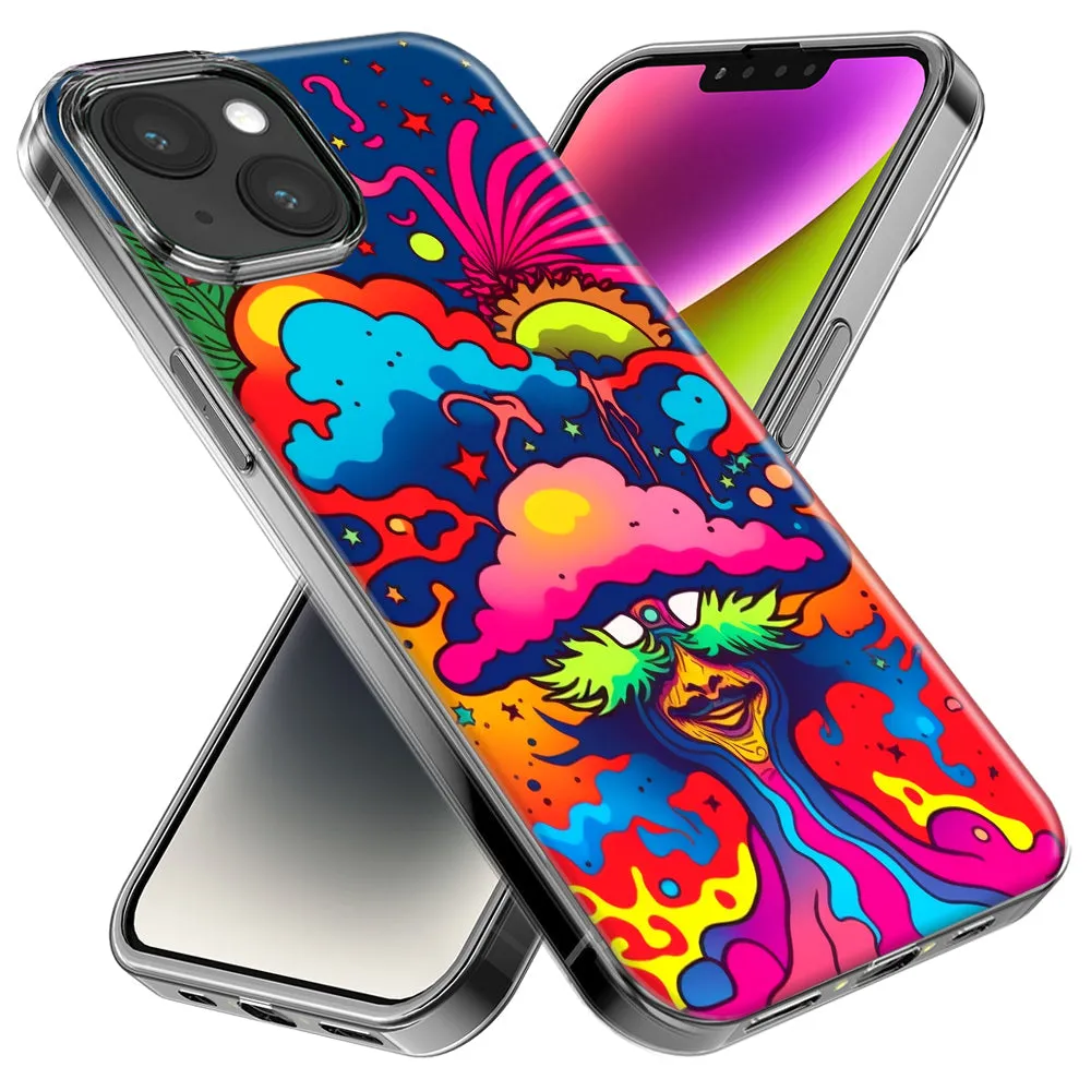 For Apple iPhone 15 Pro Max Neon Rainbow Psychedelic Trippy Hippie Bomb Star Dream Design Hybrid Protective Phone Case Cover