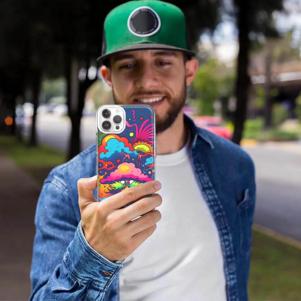 For Apple iPhone 15 Pro Max Neon Rainbow Psychedelic Trippy Hippie Bomb Star Dream Design Hybrid Protective Phone Case Cover