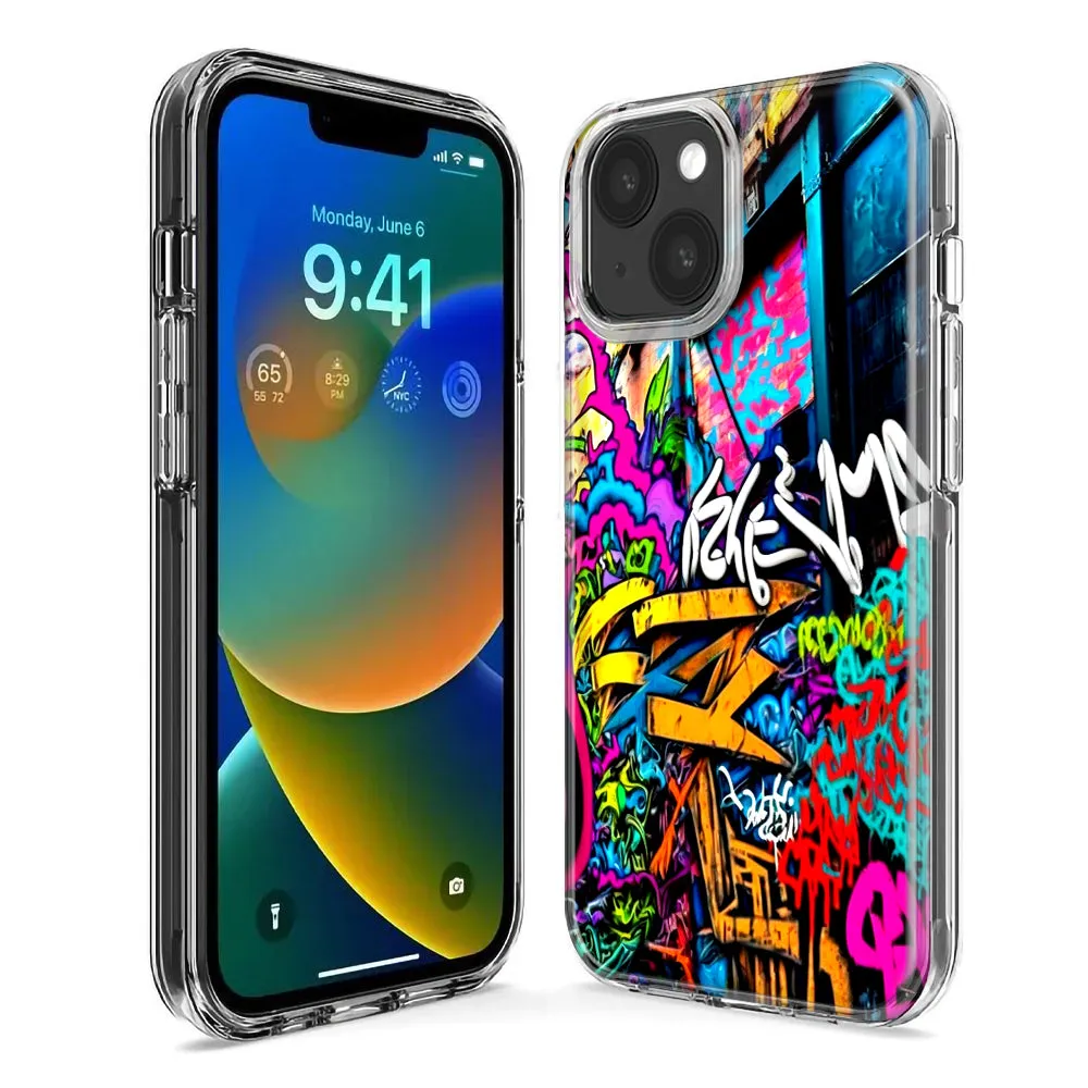 For Apple iPhone 15 Pro Max Urban Graffiti Street Art Painting Design Hybrid Protective Phone Case Cover