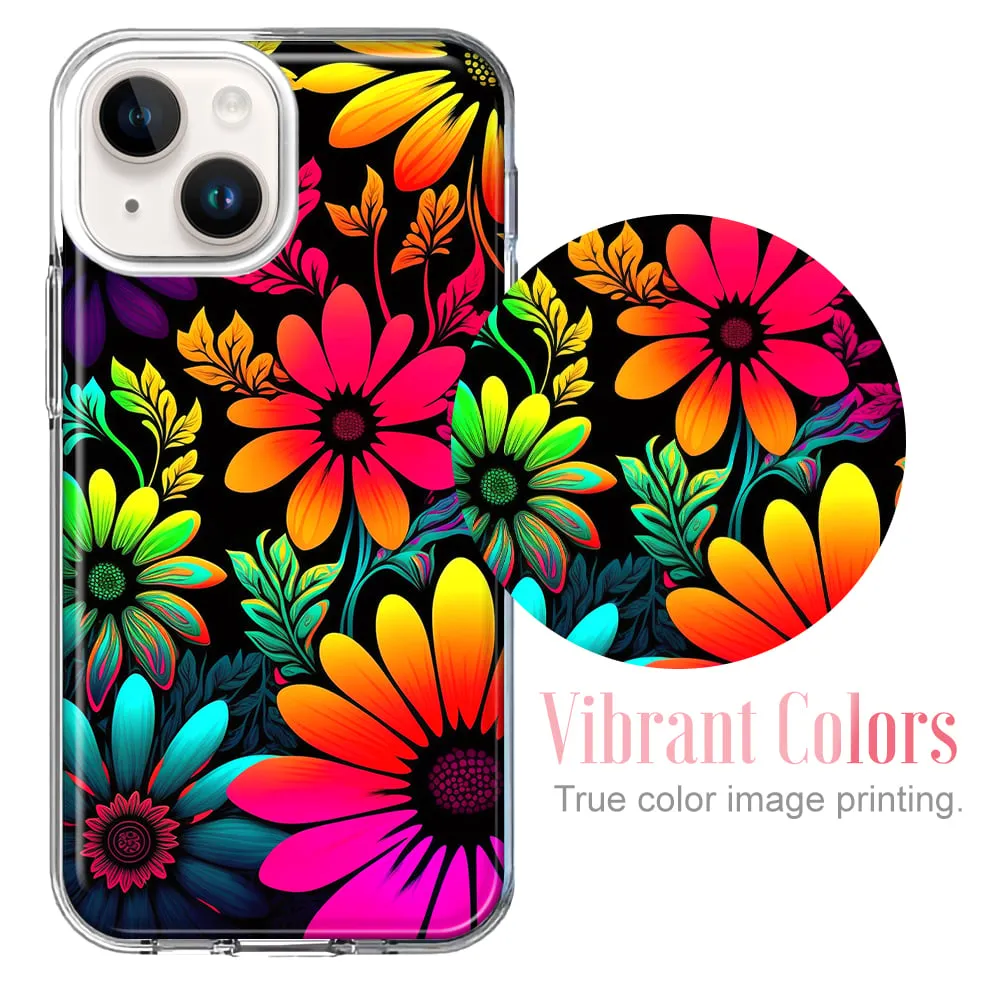 For Apple iPhone 15 Pro Neon Rainbow Psychedelic Trippy Hippie Multiple Eyes Design Hybrid Protective Phone Case Cover