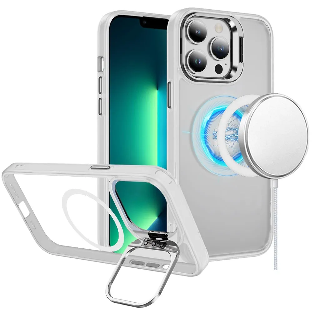 For Apple iPhone 16 Pro (6.3") Heavy Duty Metallic Hybrid Tough TPU with Camera Ring Stand, MagSafe Compatible, Rugged Drop Protection Case Cover