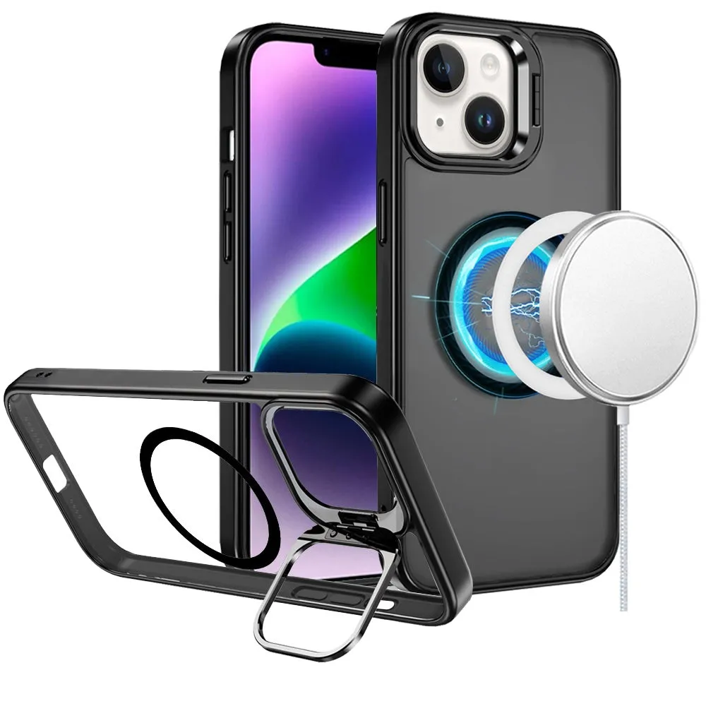 For Apple iPhone 16 Pro (6.3") Heavy Duty Metallic Hybrid Tough TPU with Camera Ring Stand, MagSafe Compatible, Rugged Drop Protection Case Cover