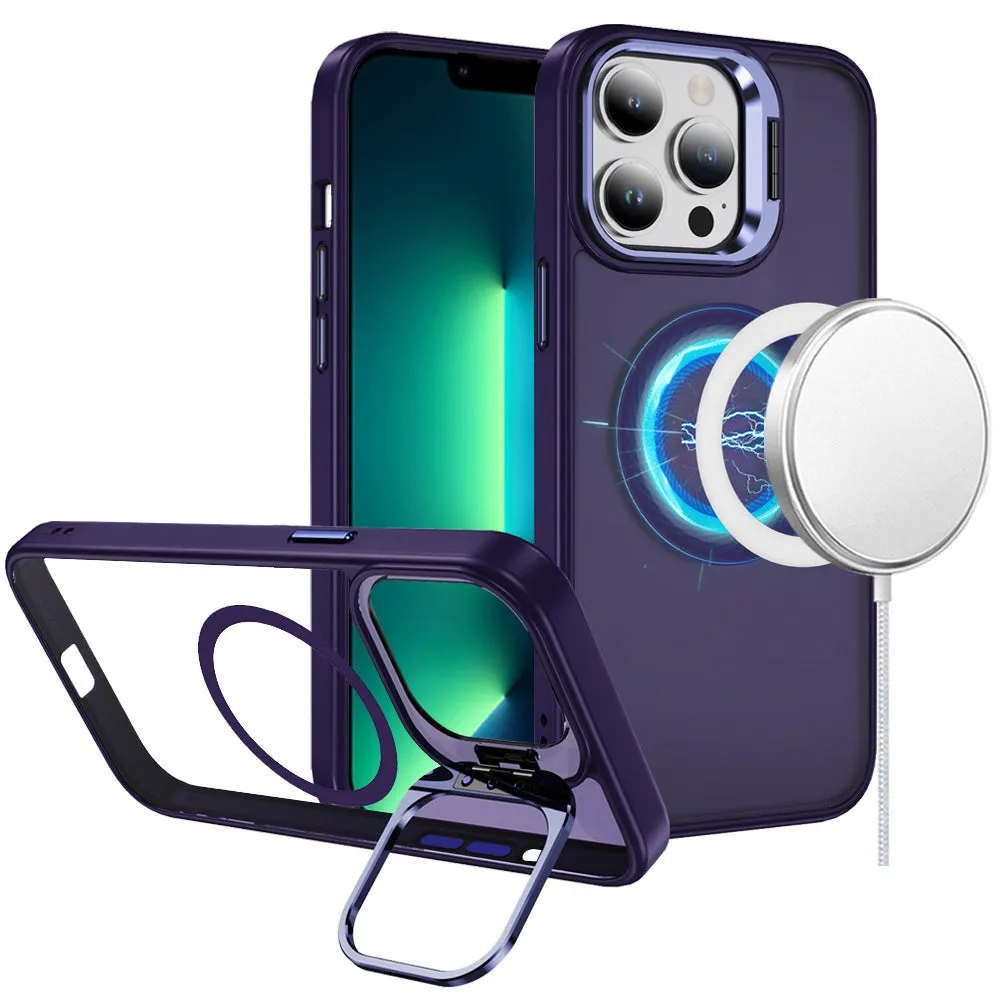 For Apple iPhone 16 Pro (6.3") Heavy Duty Metallic Hybrid Tough TPU with Camera Ring Stand, MagSafe Compatible, Rugged Drop Protection Case Cover